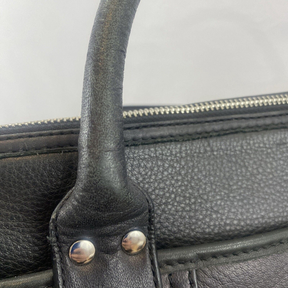 Danier Black Leather Laptop Bag Suitcase 3 Pocket Zipper Closure Padded‎ Lining - Picture 16 of 17